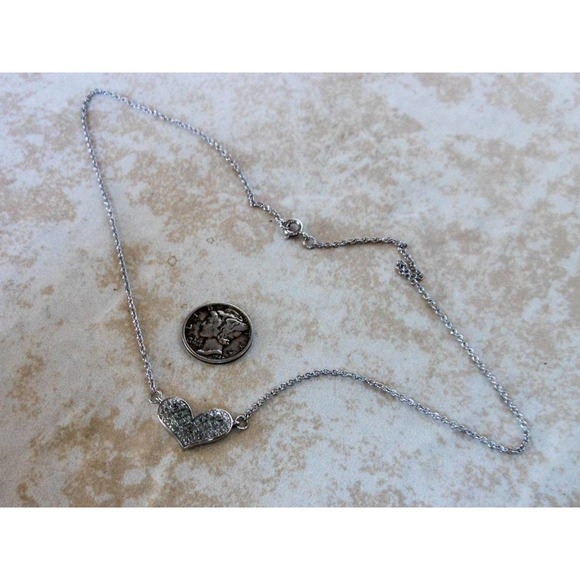 Vintage Sterling Silver Heart Choker Necklace , 16 Inch - Picture 2 of 7